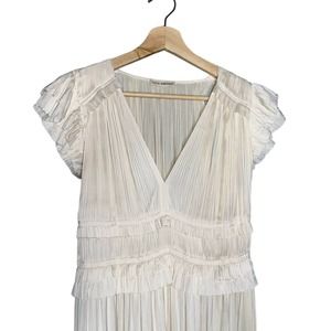 Ulla Johnson Jolee Plisse Satin Midi Dress in Ivory Size 6 Pleated Cream Gown